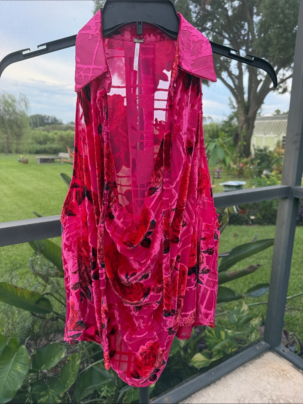 Free People Fuchsia Floral Velvet Cowl Halter Camisole